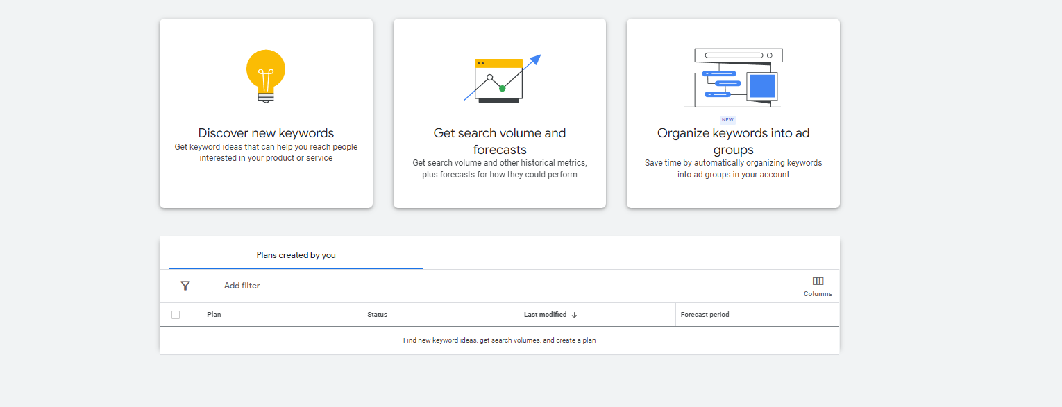 search results in google keyword planner