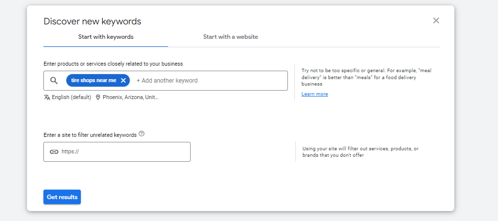 google keyword planner search